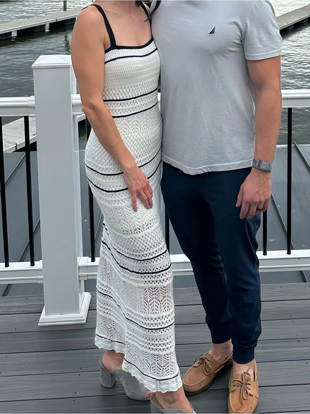 Abercrombie & Fitch White Crochet Maxi Dress with Black Accents